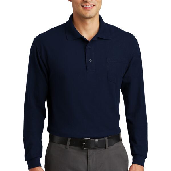 Long Sleeve Silk Touch Polo with Pocket Thumbnail
